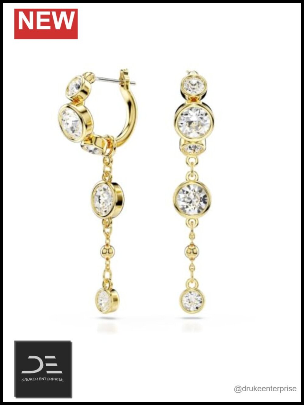 Gold-Tone Crystal Drop Hoop Earrings Removable Chain Bezel Setting